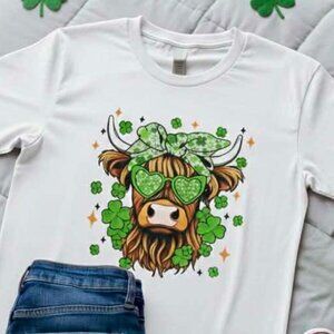 Handmade Highland Cow St. Patrick’s Day Tee Shirt